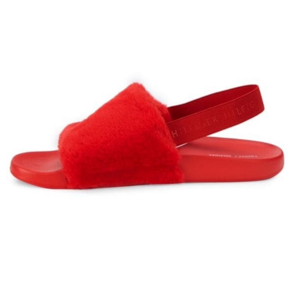 Tommy Hilfiger Twhahna Faux Fur Slingback Sandals Red -10 - Picture 4 of 7